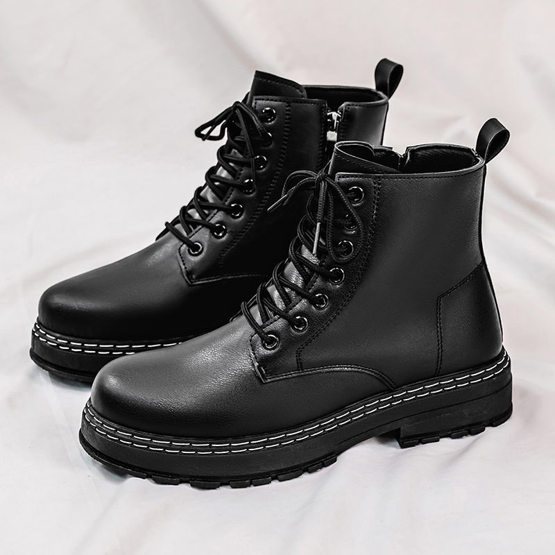 Men Shoes Classic - Men's 4-Season Black Patent Leather Motorcycle