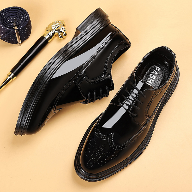 Men Shoes Oxford - Men's Patent Leather Brogue Dress Shoes