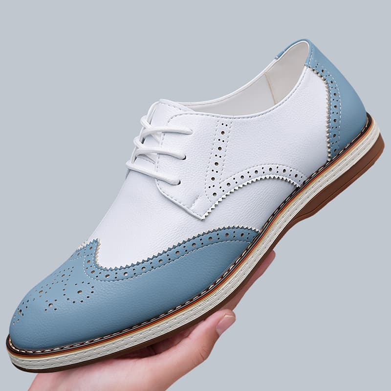 Men Shoes Oxford - Mens White Blue Two Tone Brogue