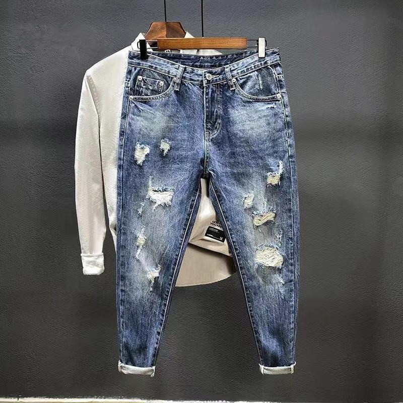 Nine-point jeans with holes fo - Men'S Shoes For Jeans ulasan dan harga