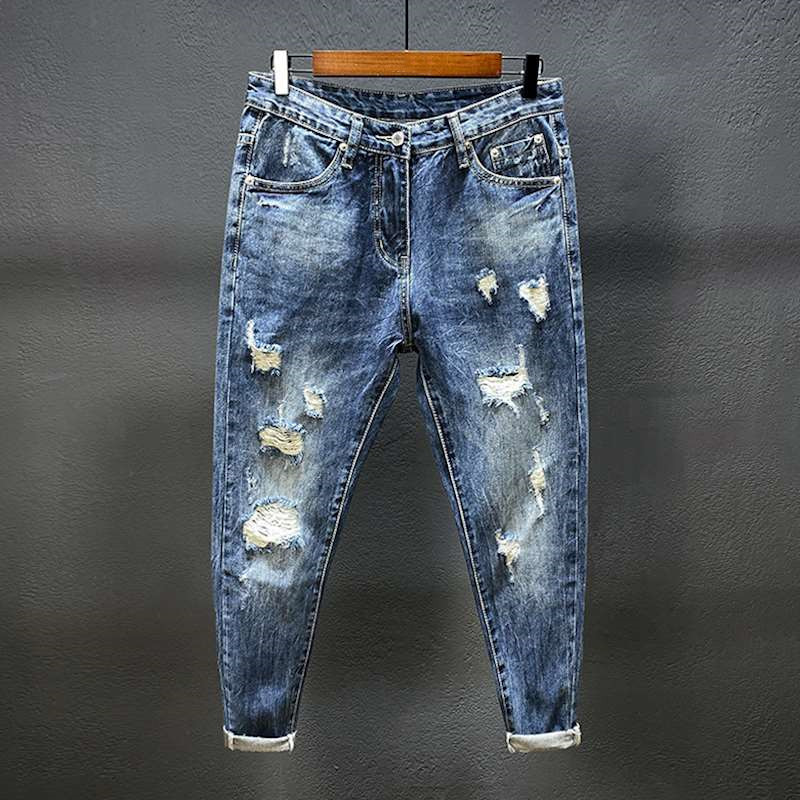 Nine-point jeans with holes fo - Men'S Shoes For Jeans ulasan dan harga