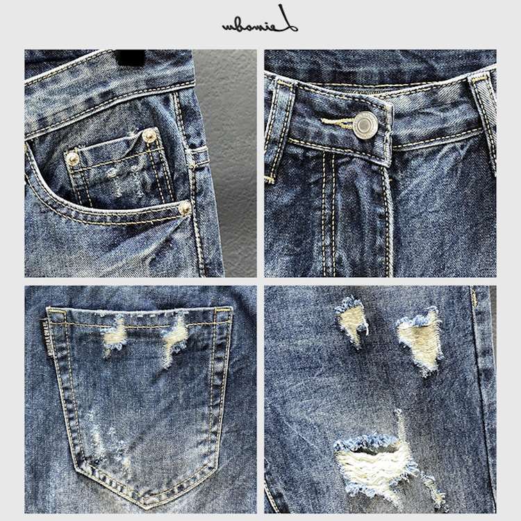 Nine-point jeans with holes fo - Men'S Shoes For Jeans ulasan dan harga