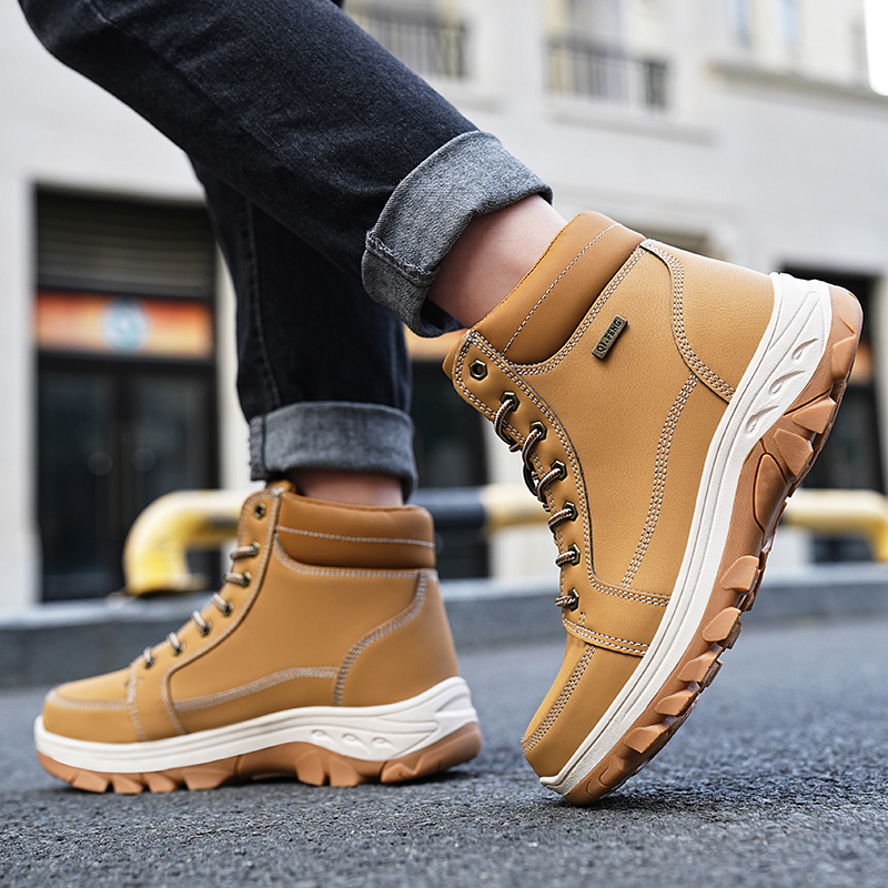Men Boots Winter Outdoor Walki - Men'S Shoes Yellow And Black ulasan dan harga