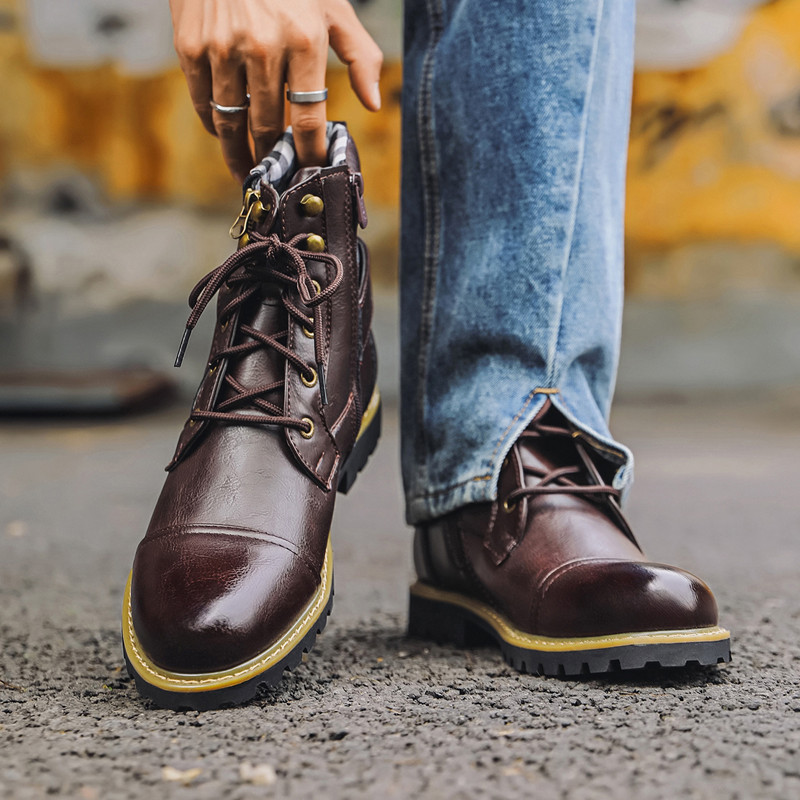 Fashion Men Leather Boots Meta - Men Shoes Oxford ulasan dan harga