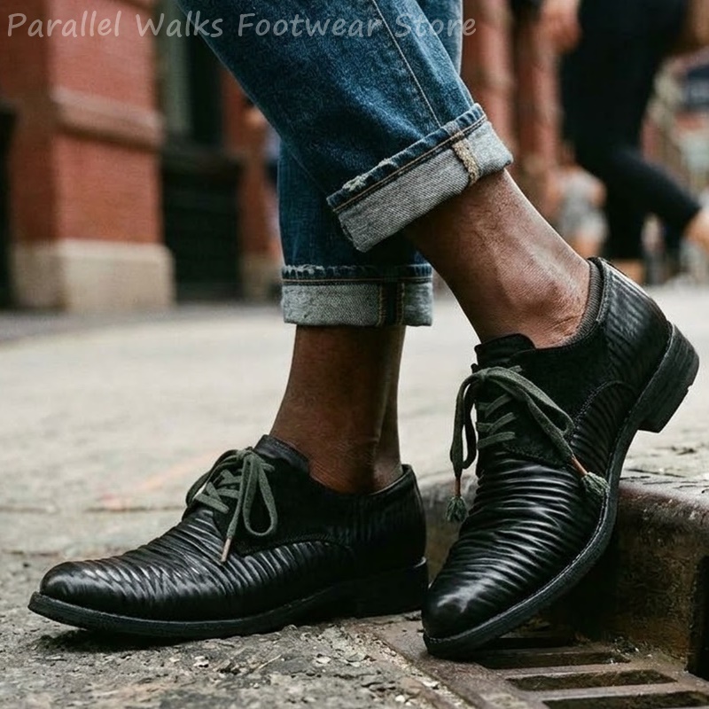 Mens Pleated Leather Derby Sho - Men Shoes Oxford ulasan dan harga