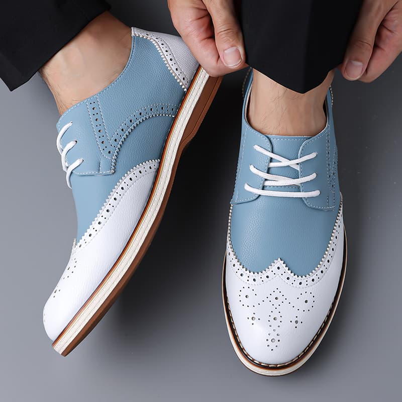 Mens White Blue Two Tone Brogu - Men Shoes Oxford ulasan dan harga