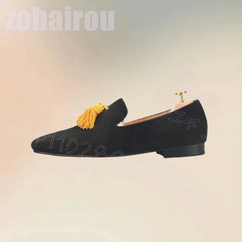 Yellow Tassels Decor Black Sue - Men'S Shoes Yellow And Black ulasan dan harga